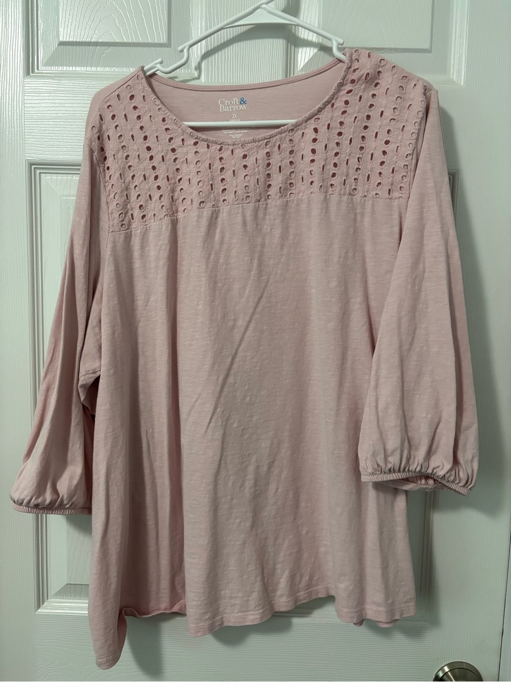 croft & barrow Blush Pink Eyelet Yoke Long Sleeve Top